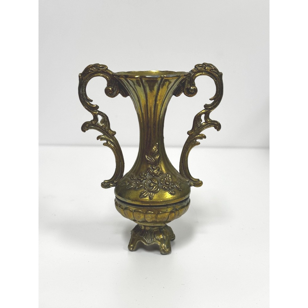 Vintage small brass bud vase: 4.75" tall Italian ornate